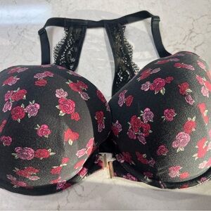 Cacique 42F Black, Red and Pink Floral and Lace Strapped Bra